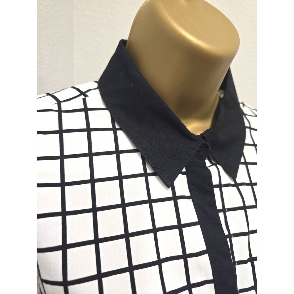 Worthington Windowpane Button Shirt Women's MP Black White Stretch Office Career